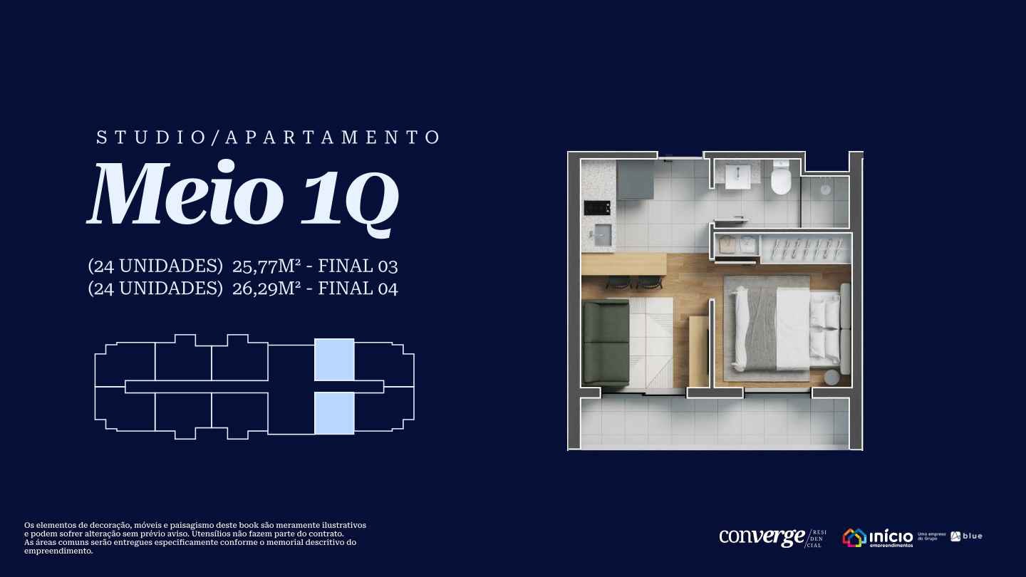 Planta humanizada do Studio / 1 quarto do Converge